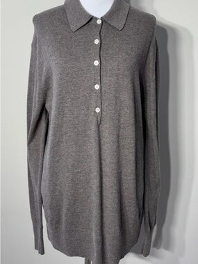 Everlane Merino Wool Gray Polo Knit Sweater- Womens M